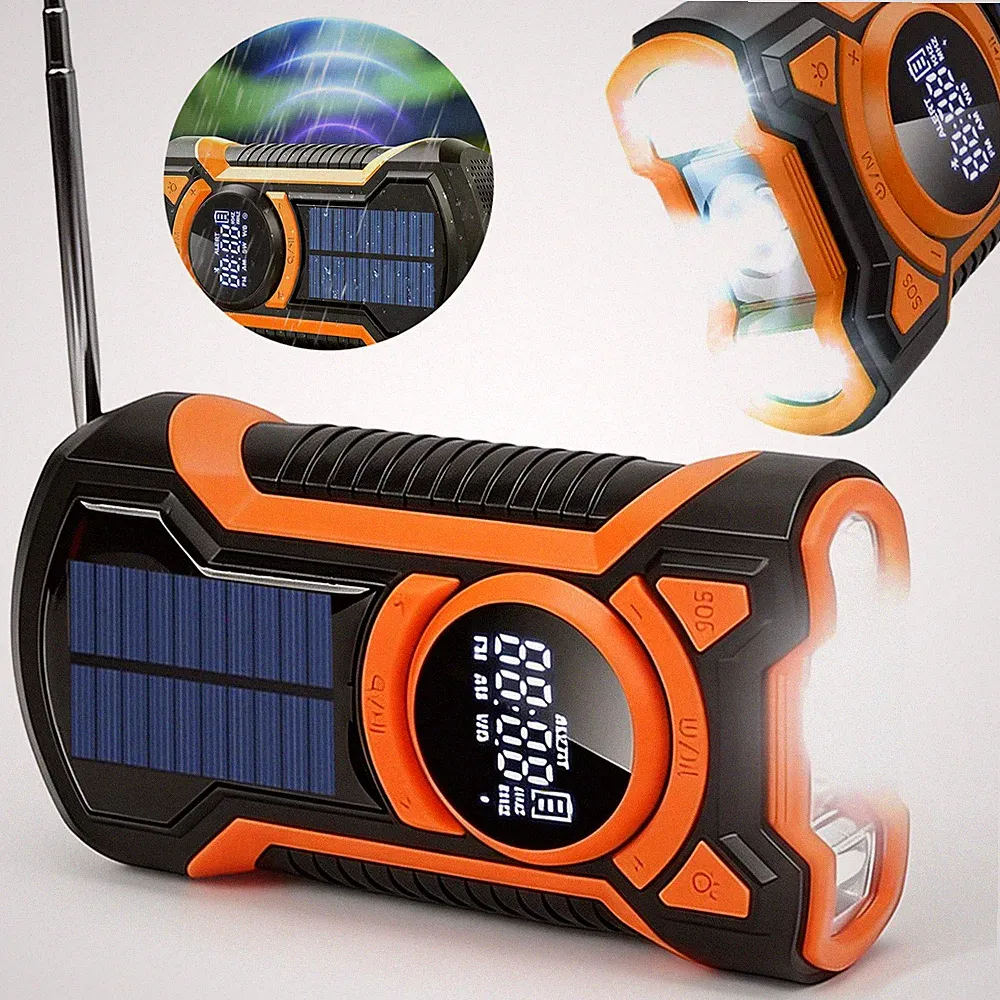 Kurbelradio Mit Solar 5000mAh Powerbank AM/FM/WB Notfallradio Wasserdicht IPX5