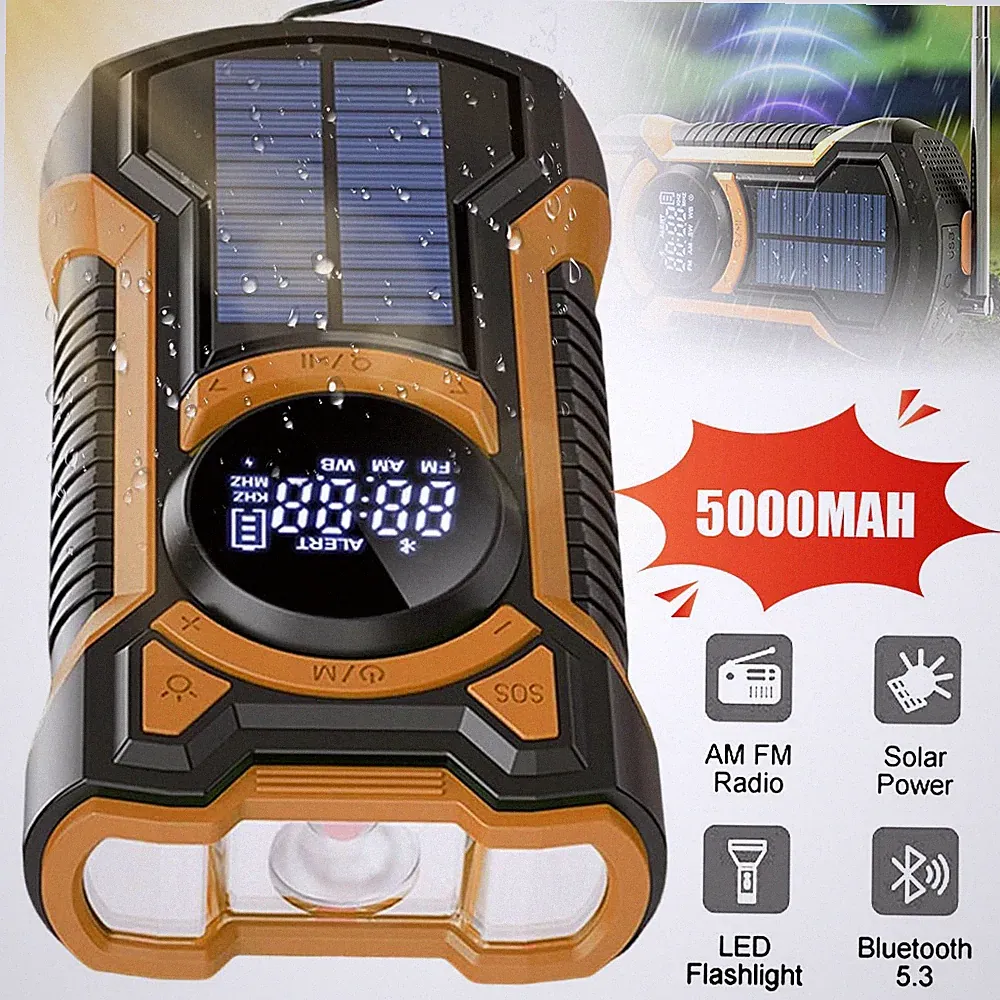 Kurbelradio Solar Notfallradio mit AM/FM/WB Empfang 5000mAh Aufladbare Powerbank