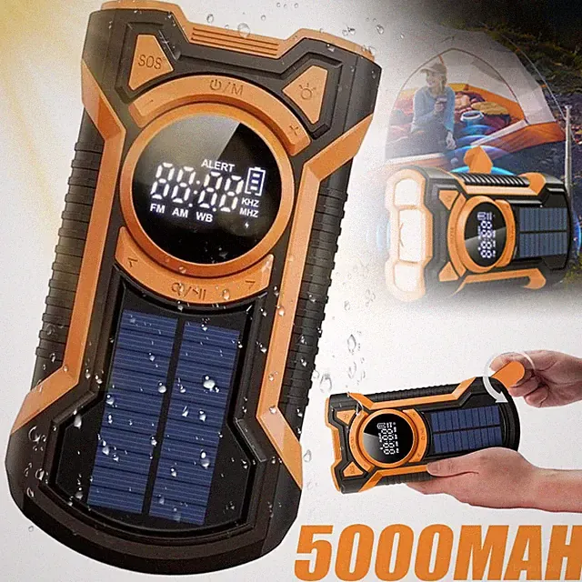 Kurbelradio Solar Solar-Kurbelradio FM/AM/WB mit Taschenlampe und Notfallalarm