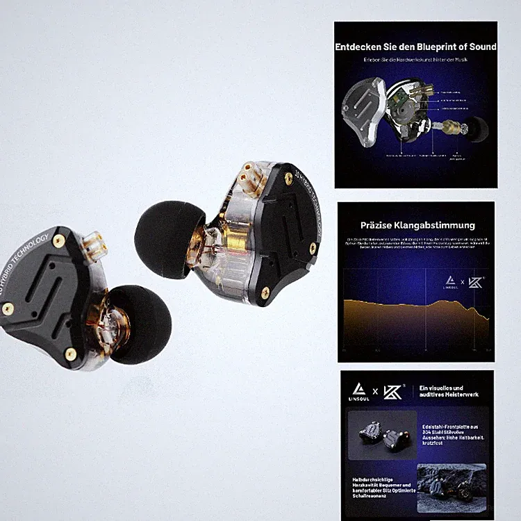 KZ ZS10 Pro In-Ear-Monitor, 4BA 1DD Hybrid-Kopfhörer, Dark Schwarz, HiFi