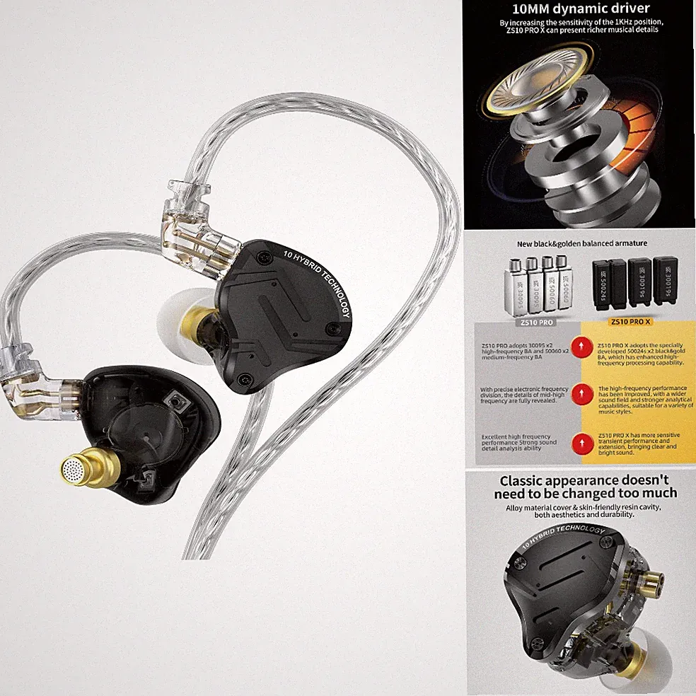 KZ ZS10 PRO X In-Ear-Kopfhörer 4BA 1DD Hybrid Tre