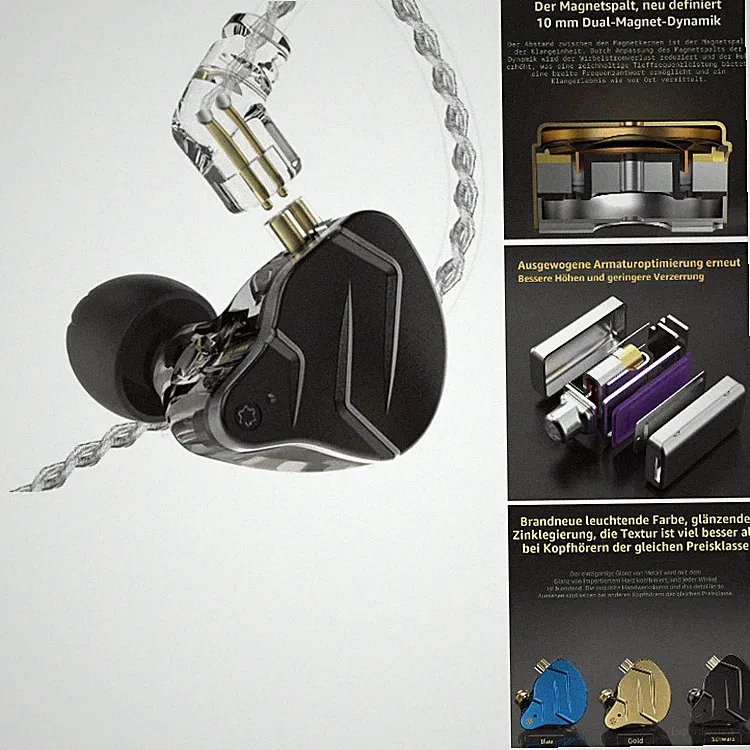 KZ ZSN Pro X In-Ear Kopfhörer HiFi Sport Gaming Schwarz 3,5 mm Kabel 1BA 1DD