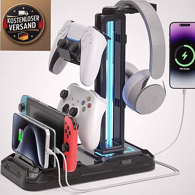 LED Kopfhörerhalterung mit Ladestation 9 Lichtmodi USB Typ-C Gaming Controller
