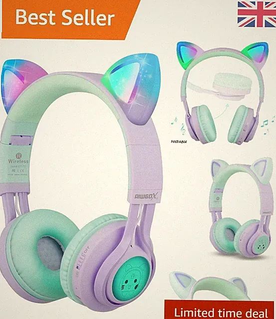 LED leuchtende Bluetooth Kopfhörer für Kinder mit Mikrofon - Lila & Grün