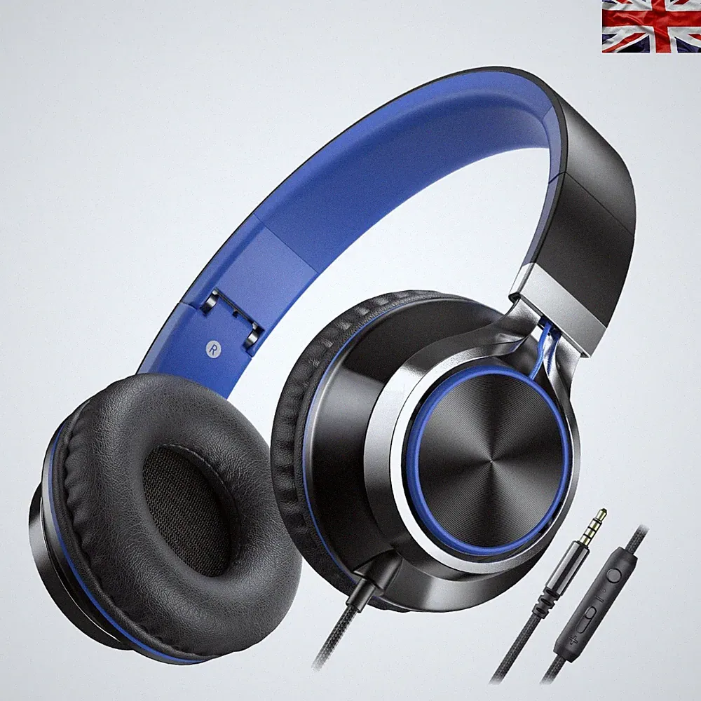 Leichter On-Ear Kopfhörer mit Lautstärkeregler - Schwarz/Blau für Gaming & Anrufe