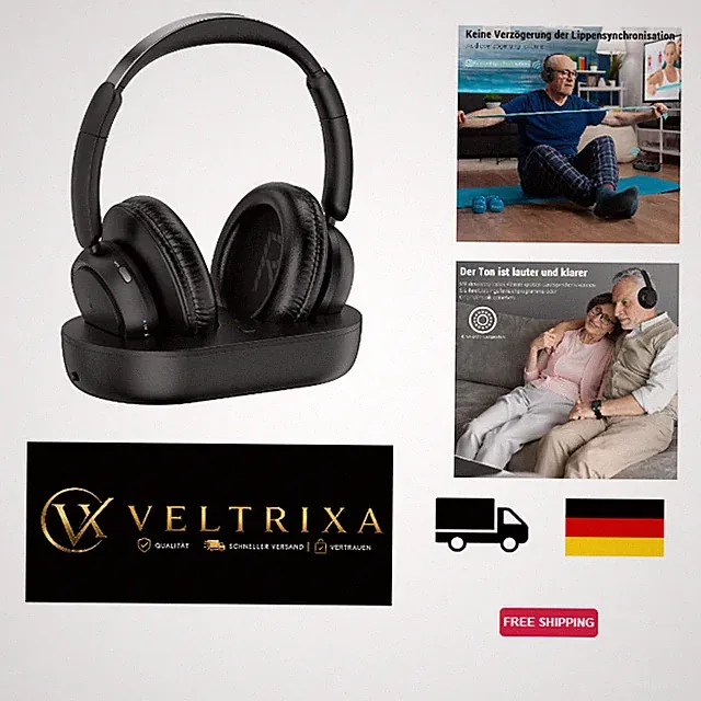 Letsactiv Kabellose TV-Kopfhörer M98, Bluetooth 5.2, 45 Std Akku, Schwarz