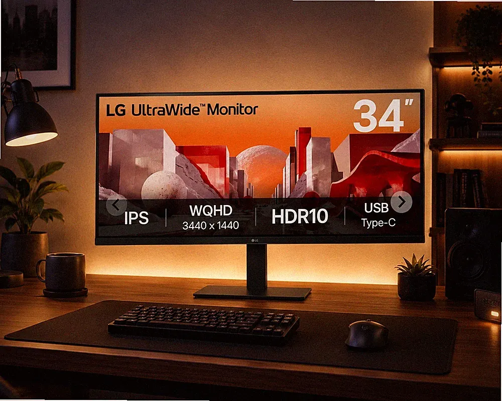 LG UltraWide 34BA75QE-B 34 Zoll UWQHD Curved IPS Office Monitor 21:9 60 Hz DP...