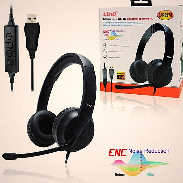 LinQ USB-Kopfhörer EAR9978 mit ENC Mikrofon Rauschunterdrückung PC Laptop Büro