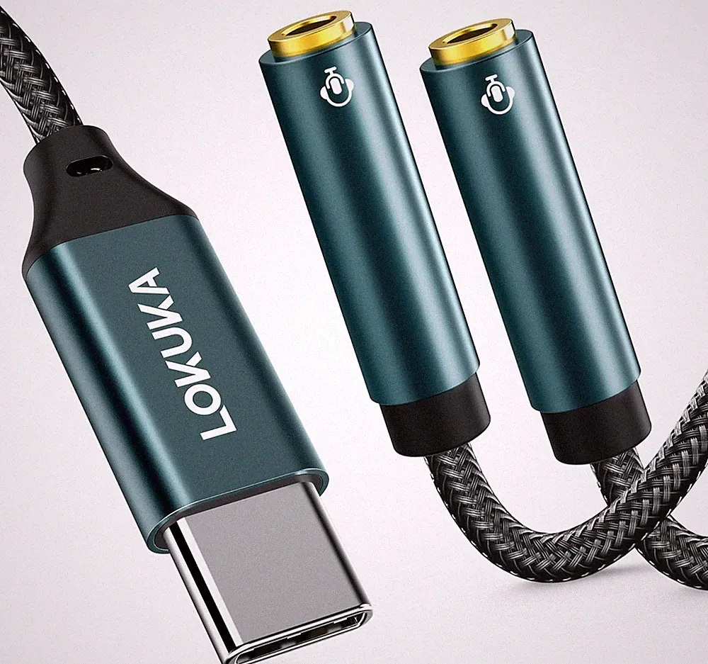 LOKUKA USB C Kopfhörer Splitter Adapter, 2 TRRS 3.5mm Audio Verlängerung Mit H