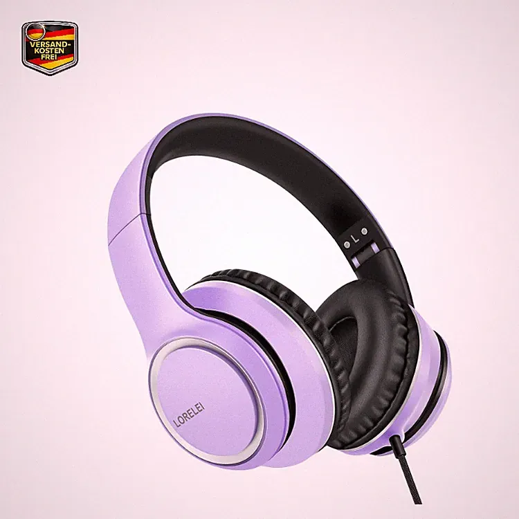 Lorelei X8 On-Ear-Kopfhörer mit Mikrofon, 40 mm Treiber, Dunkelviolett, Kabel