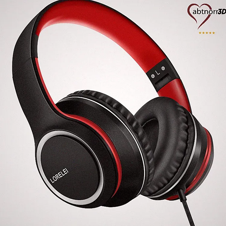 LORELEI X8 Over-Ear-Kopfhörer mit Mikrofon, 3,5 mm Klinke, Faltbar, Schwarz-Rot