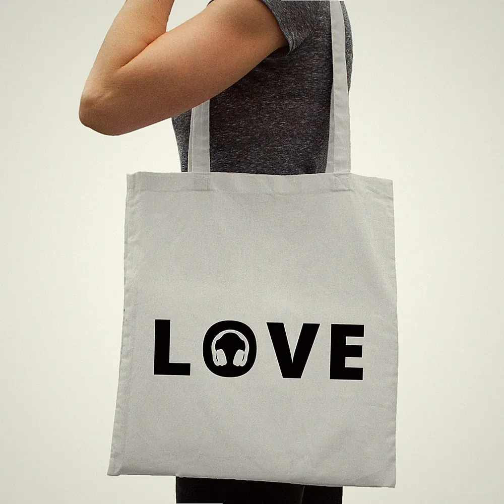 Love Kopfhörer Baumwolltasche - Musik Dj Techno Club Hip Hop Rock Song Disco