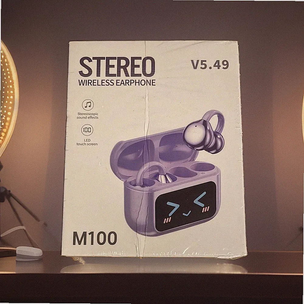 M100 Bluetooth Stereo In-Ear Kopfhörer lila mit Ladecase, LED-Touchscreen