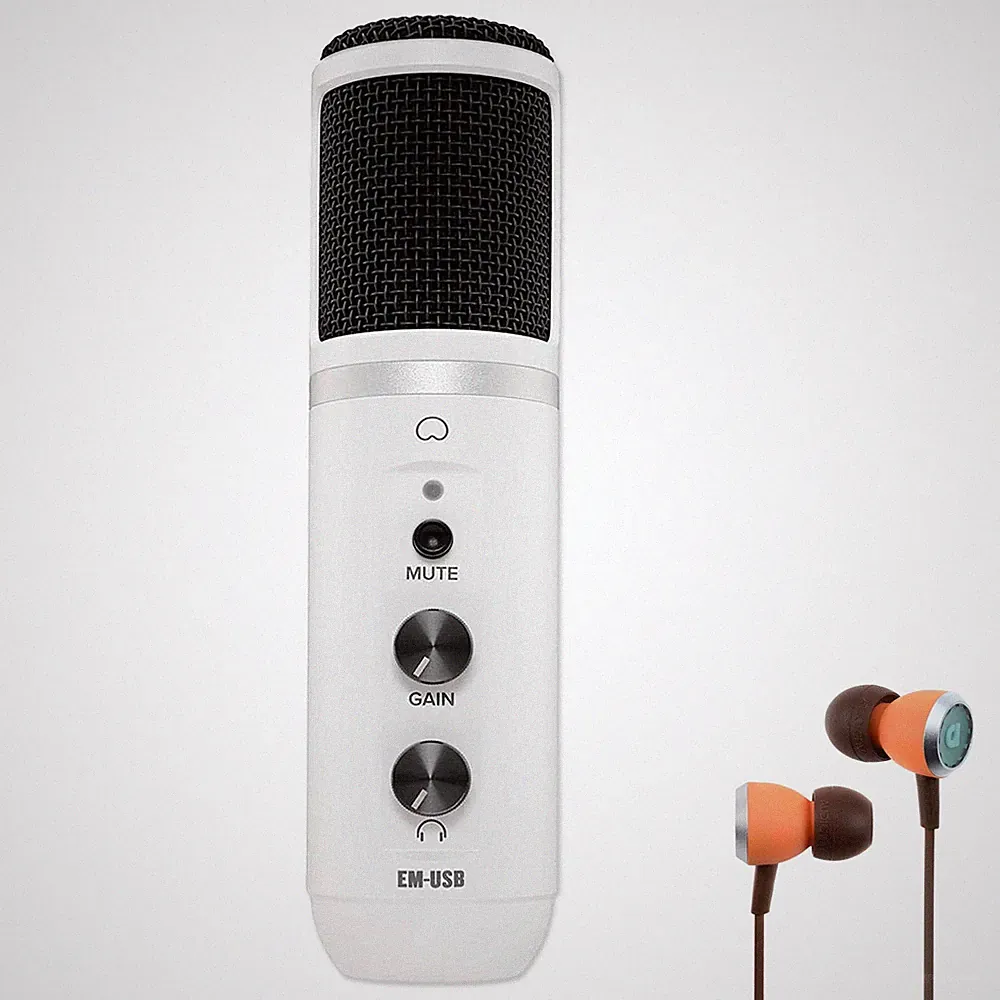 Mackie EM-USB Weiss USB-Kondensatormikrofon mit In-Ear Kopfhörer