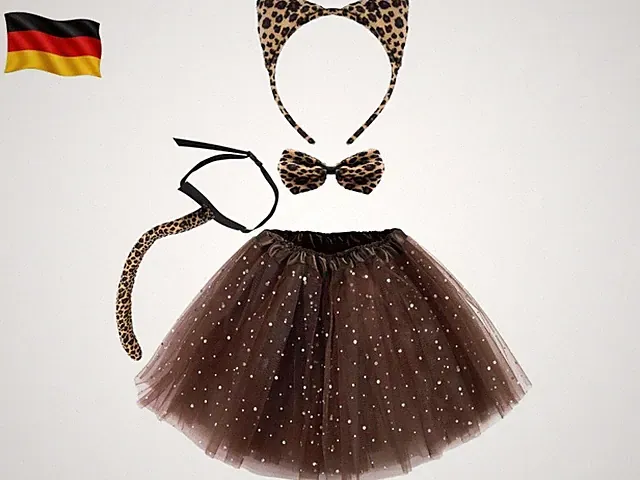 Mädchen Gepard 4 Stück Acc Set für Kinder mit Tutu, Ohren und Schwanz, Ka