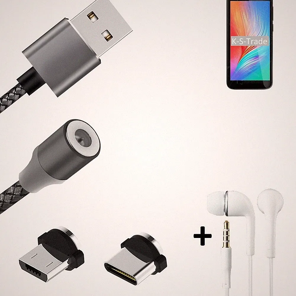 Magnet-Lade-Kabel + Kopfhörer für Haier Titan T5 mit USB-Typ C u. Micro-USB