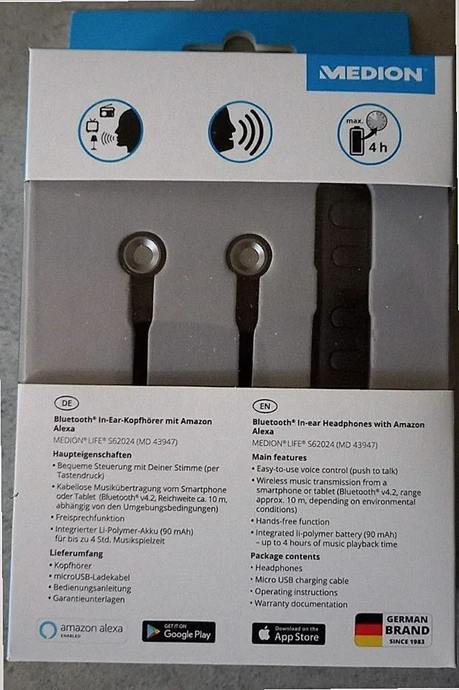 Medion Life Alexa Bluetooth In-Ear Kopfhörer S62024 (MD 43947) NEU, ungeöffnet*