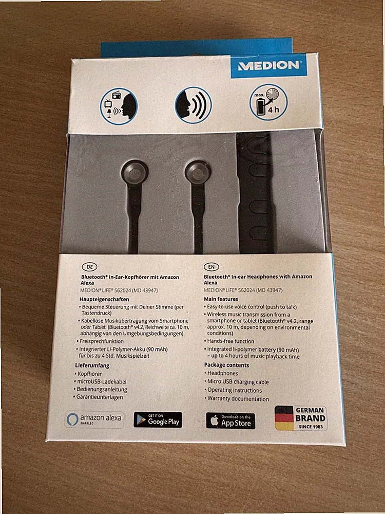 MEDION LIFE S62024 Bluetooth In-Ear Kopfhörer mit Amazon Alexa OVP Neu