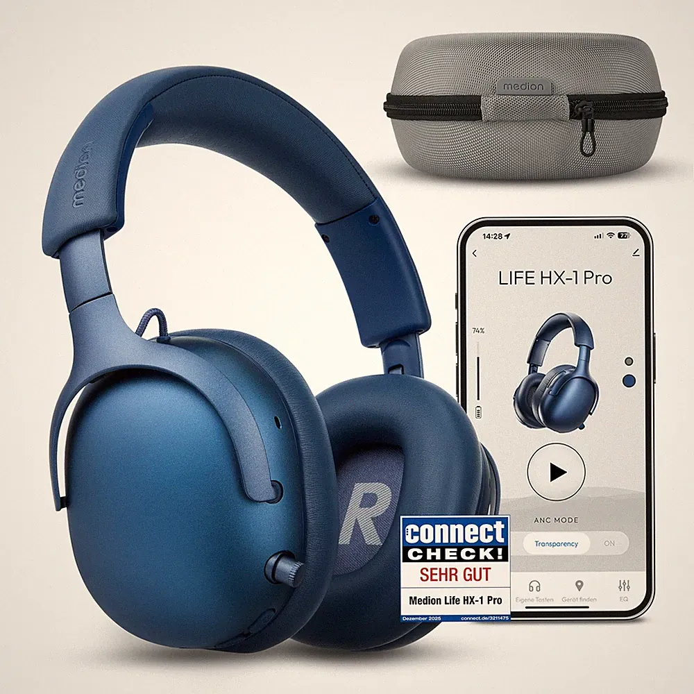 MEDION Over Ear Kopfhörer HX-1 Pro kabellos Hybrid ANC Bluetooth Blau "gut"