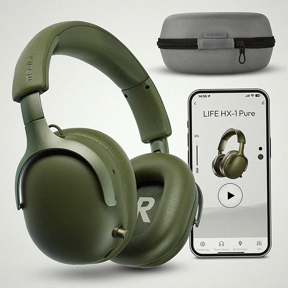 MEDION Over Ear Kopfhörer HX-1 Pure Bluetooth bis 100h Akkulaufzeit grün