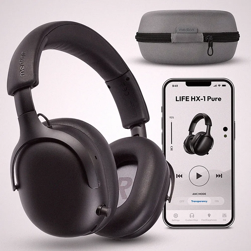 MEDION Over Ear Kopfhörer HX-1 Pure Bluetooth bis 100h Akkulaufzeit schwarz