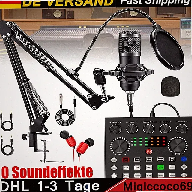 Mikrofon Aufnahmestudio Komplettset für Live-Streaming Podcast Gaming PC Laptop