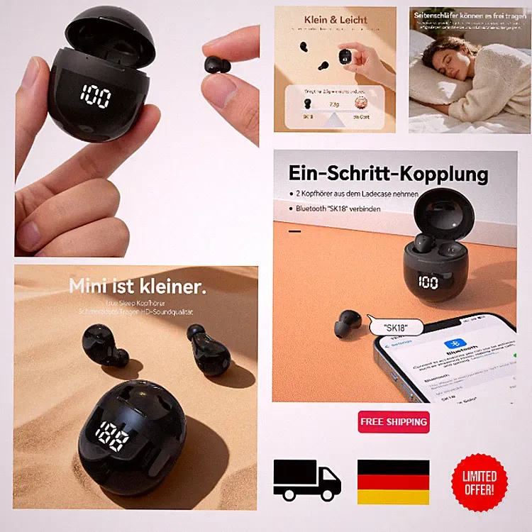 Mini In-Ear Kopfhörer Bluetooth kabellos für Arbeit mit Silikon-Ohrstöpseln 24