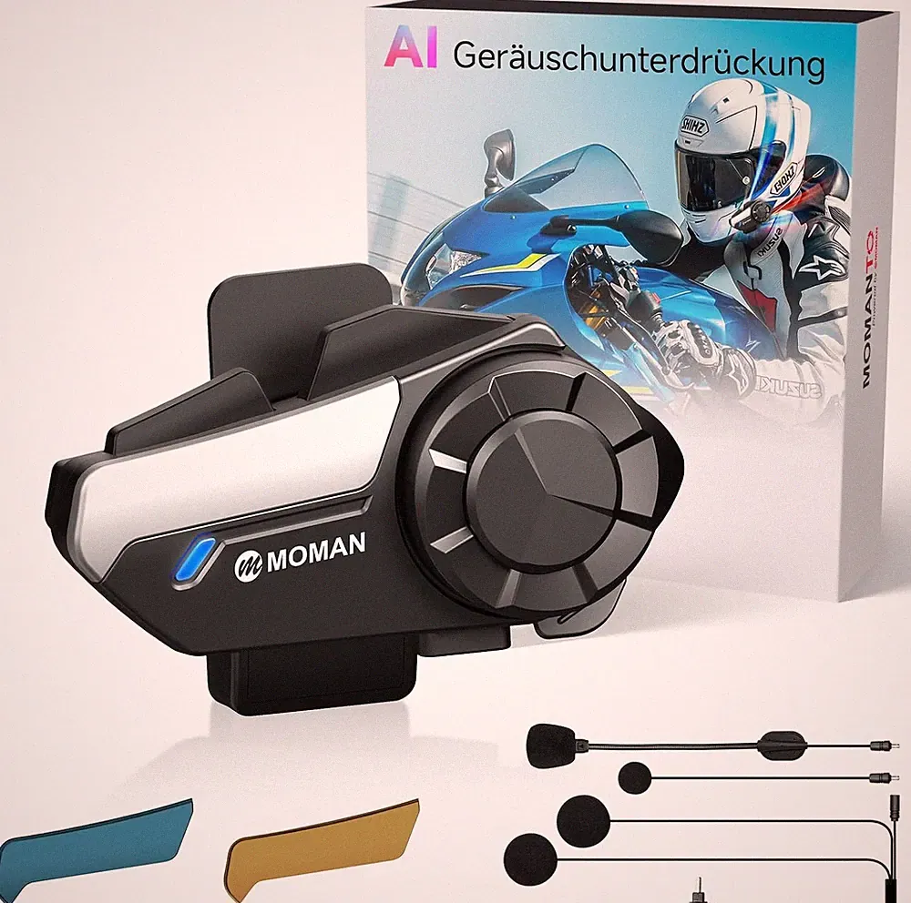 Moman H2S Motorrad-Intercom-Headset, 1000 M Reichweite Motorrad Kopfhörer – Mit