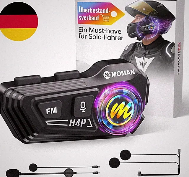 Moman Motorrad Intercom Headset, H4P Motorradhelm Kopfhörer BT5.1 Mit Hi-Fi Laut