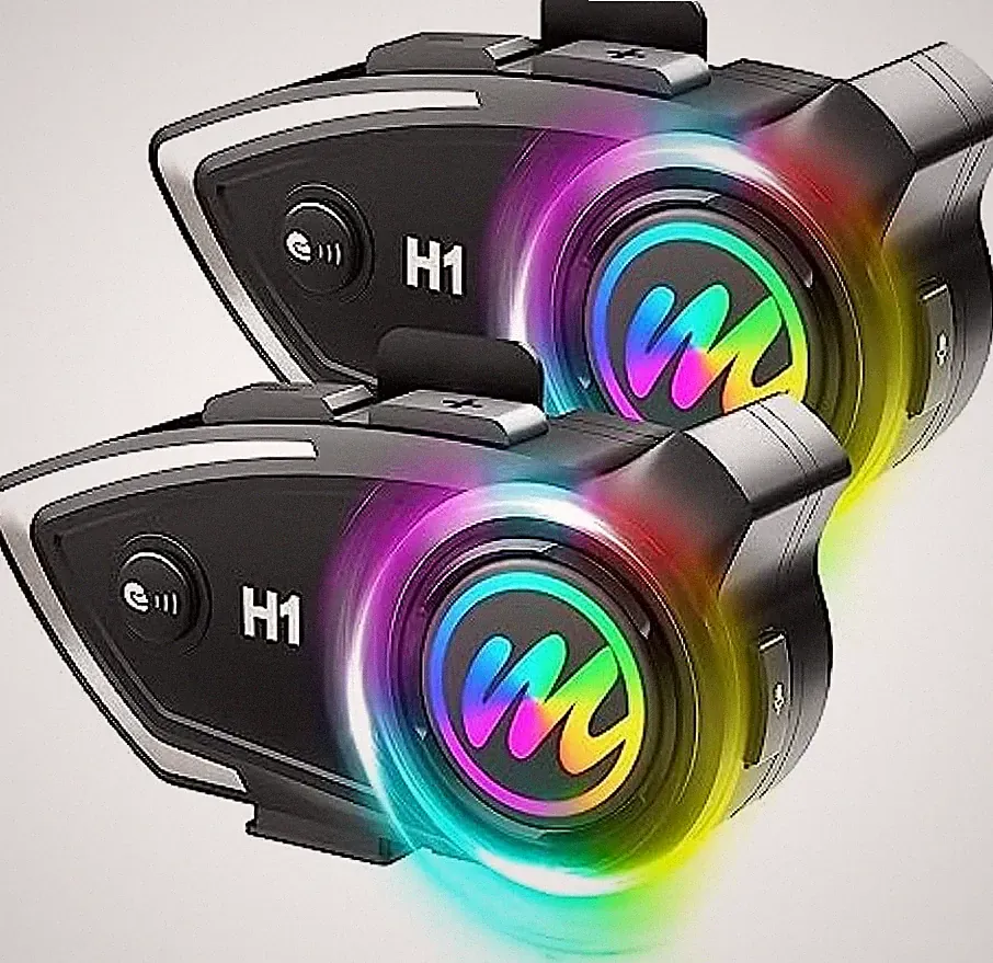 Moman Motorradhelm-Headset, 500 m, kabelloser Kopfhörer-Lautsprecher, 2er-Pack