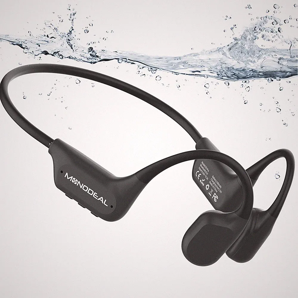 MONODEAL Knochenschall Kopfhörer Schwimmen Bluetooth 6.0 IPX8 Schwarz