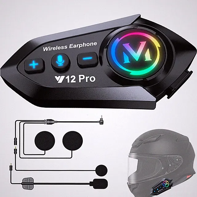 Motoradhelm Bluetooth-Headset Y12Pro mit Dual-Chip, 20 Stunden Akku, schwarz