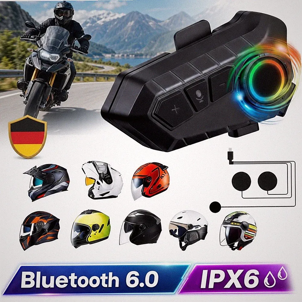 Motorrad Helm Headset Bluetooth 6.0 Motorradhelm Kopfhörer Freisprecheinrichtung