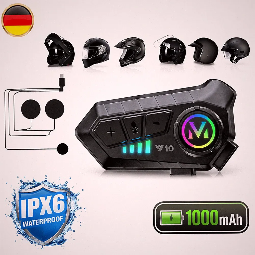 Motorrad Helm Headset Bluetooth 6.0 Motorradhelm Kopfhörer Freisprecheinrichtung