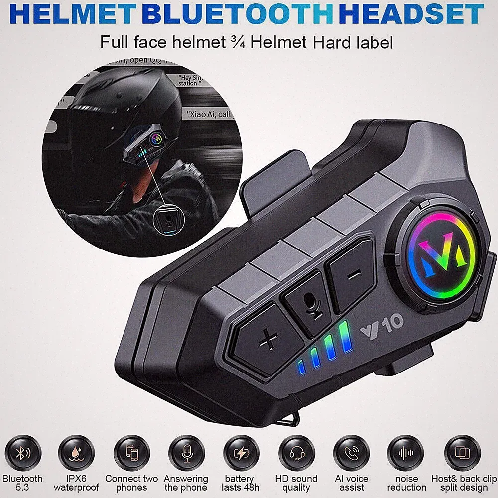 Motorradhelm Headset Bluetooth 5.3 Wireless Motorrad Kopfhörer mit Mikrofon DE
