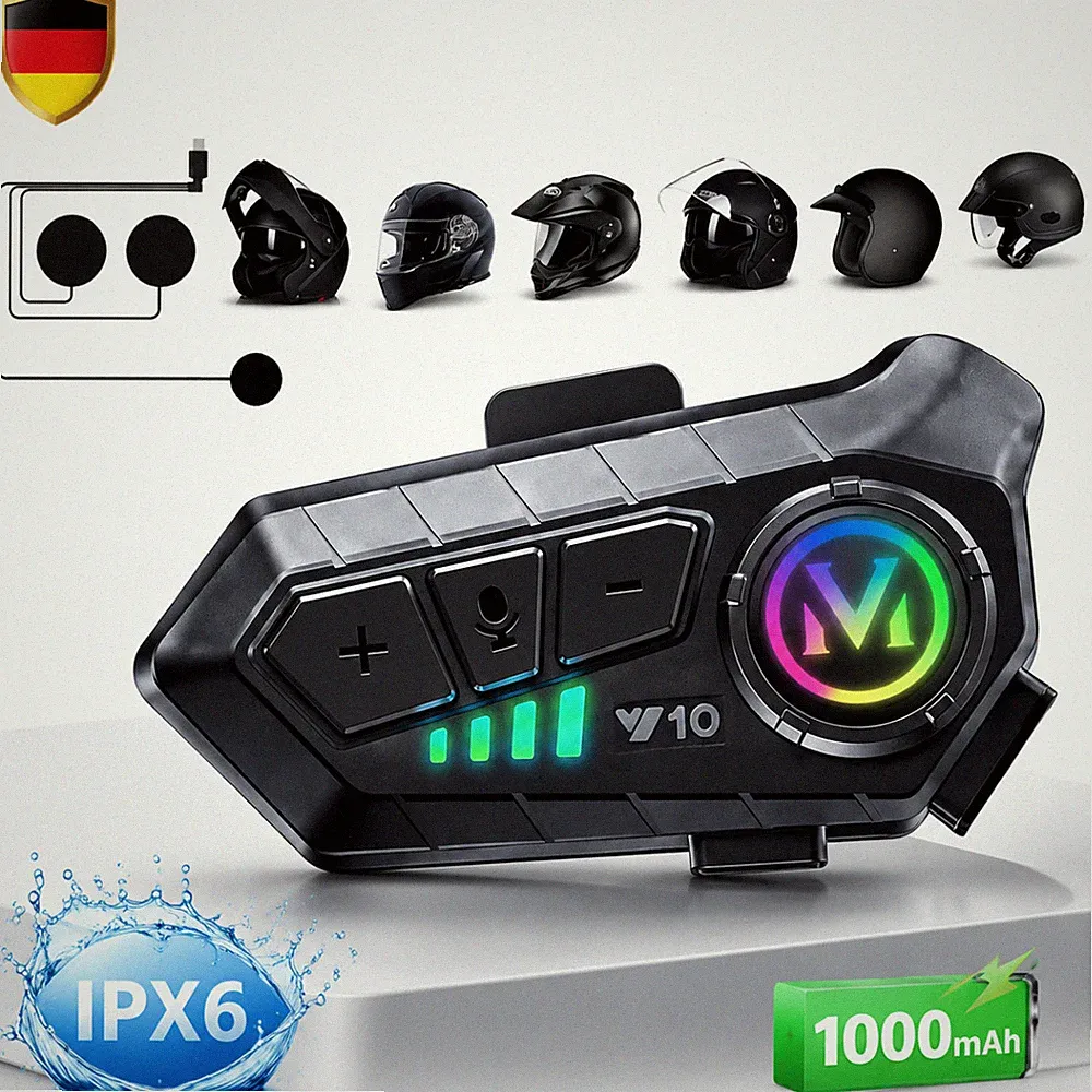 Motorradhelm Headset Bluetooth 6.0 Wireless Motorrad Kopfhörer Intercom Headset