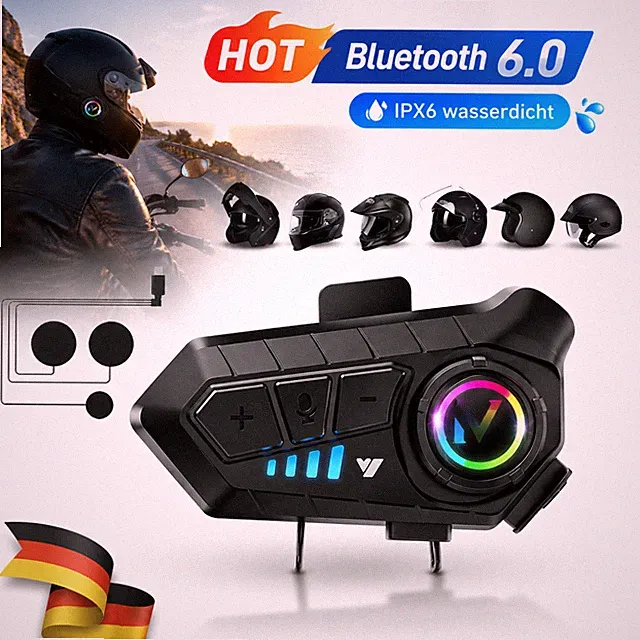 Motorradhelm Headset Bluetooth 6.0 Wireless Motorrad Kopfhörer mit Mikrofon~