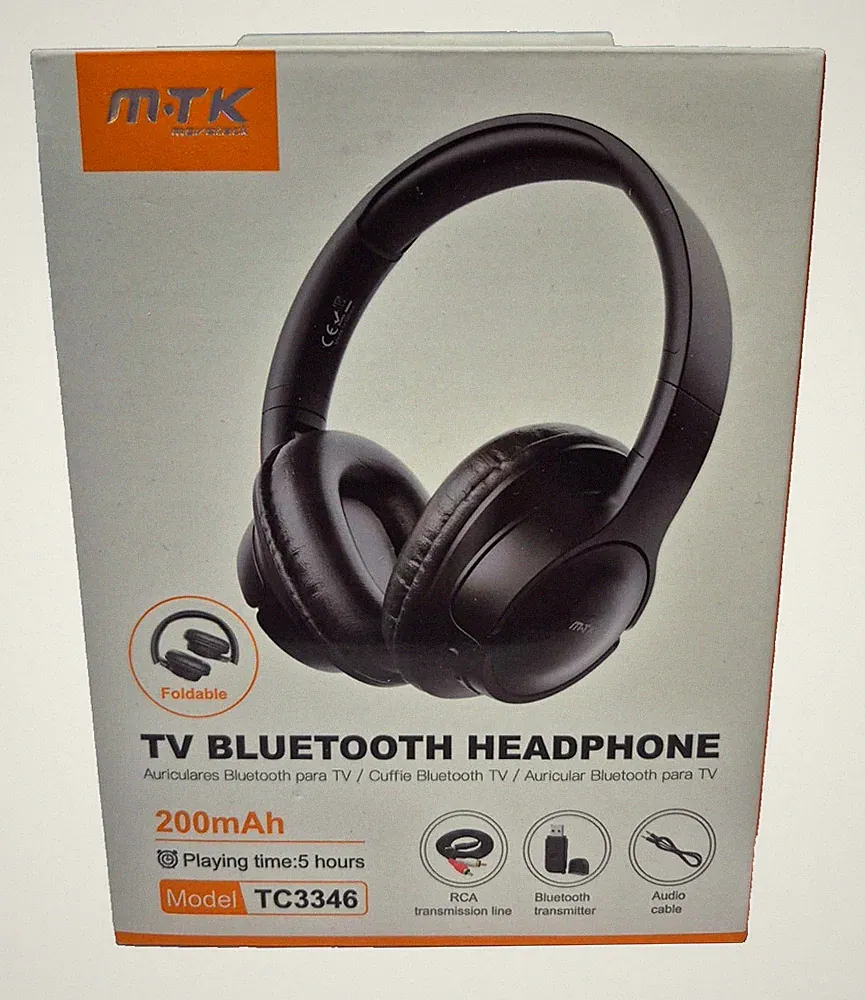 Moveteck TC3346 Wireless Bluetooth Kopfhörer Schwarz für TV Musik Lautstärkeregler