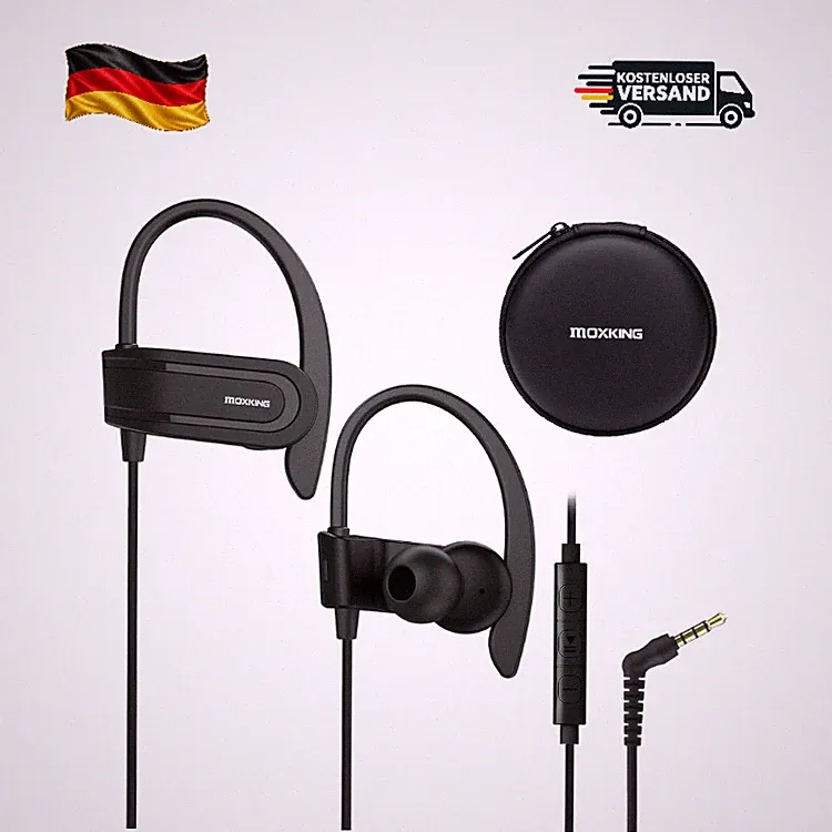 MOXKING Sport-Kopfhörer EM30, Kabelgebunden, Ergonomisch, Schwarz, Mit Mikrofon