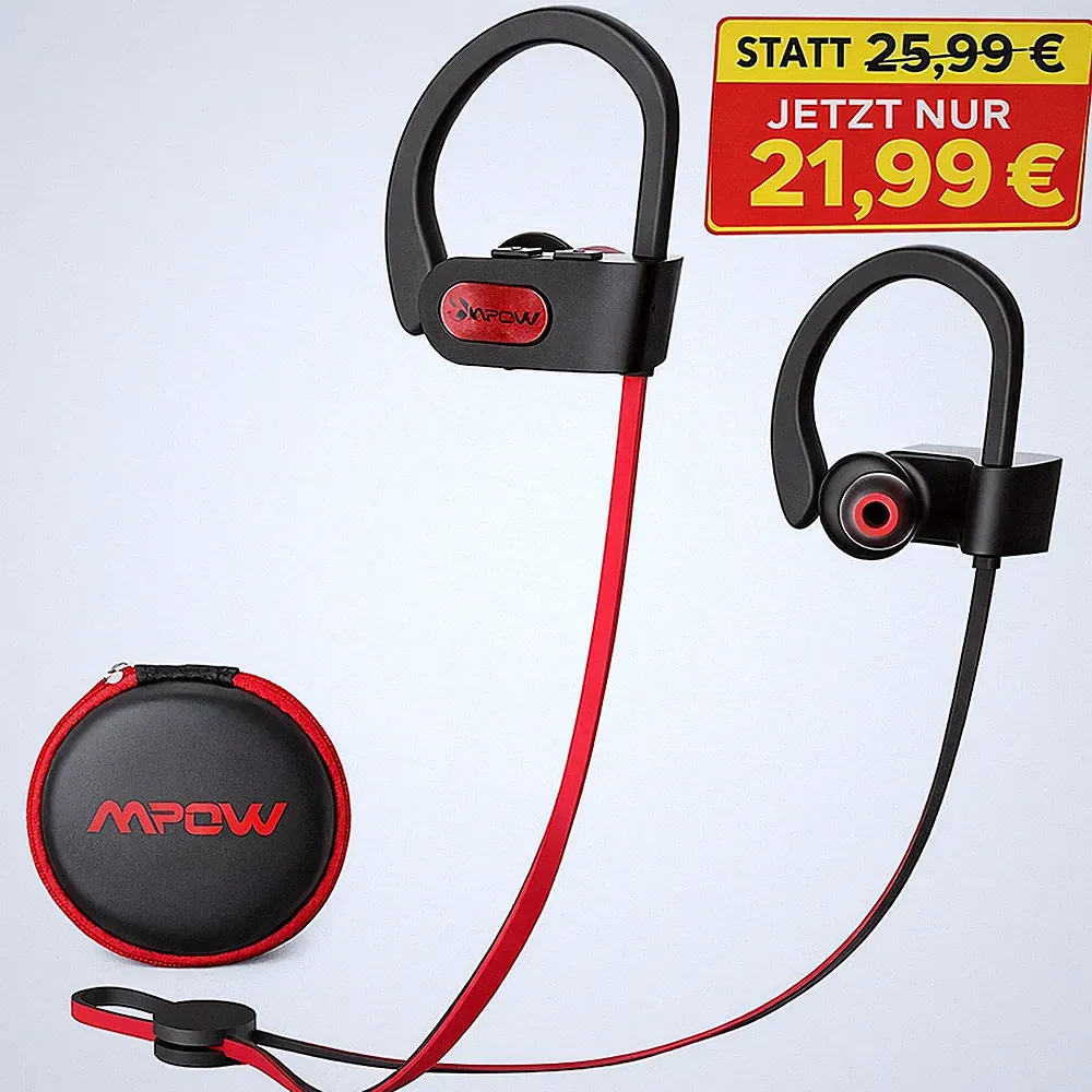 MPOW BH088AB Bluetooth Sport Kopfhörer IPX7 Wasserdicht 16H Akku CVC6.0 Ohrbügel