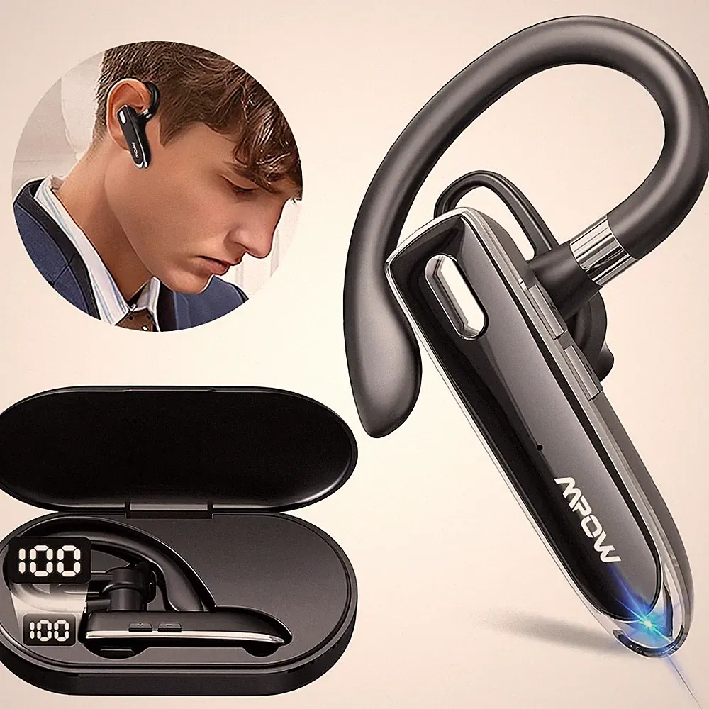 Mpow Bluetooth 5.3 Headset Kopfhörer Ohrhörer mit Mikrofon für Handy Schwarz