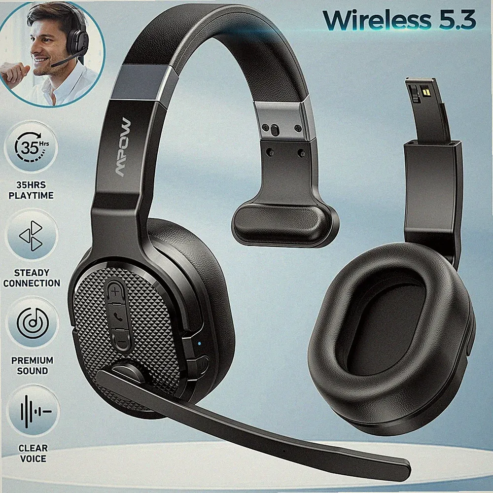 Mpow Bluetooth Headset mit Mikrofon Kabellos Kopfhörer Geräuschunterdrückung