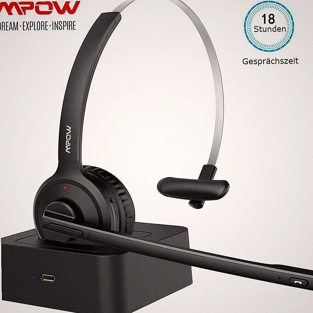 Mpow Bluetooth Kopfhörer Headset Microfon Ladestation Büro Headset Headphone PC