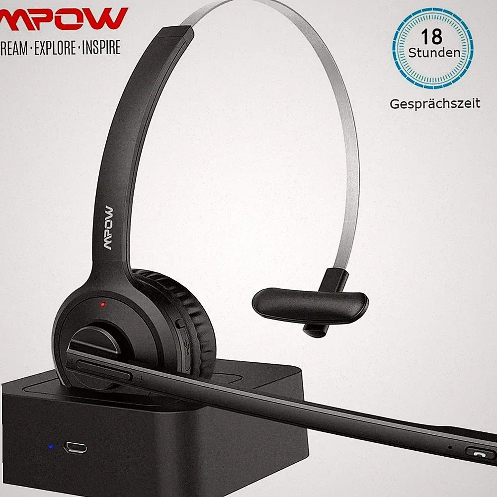 Mpow Bluetooth Kopfhörer Stereo Mikrofon mit Ladestation Büro Headsets Headphone
