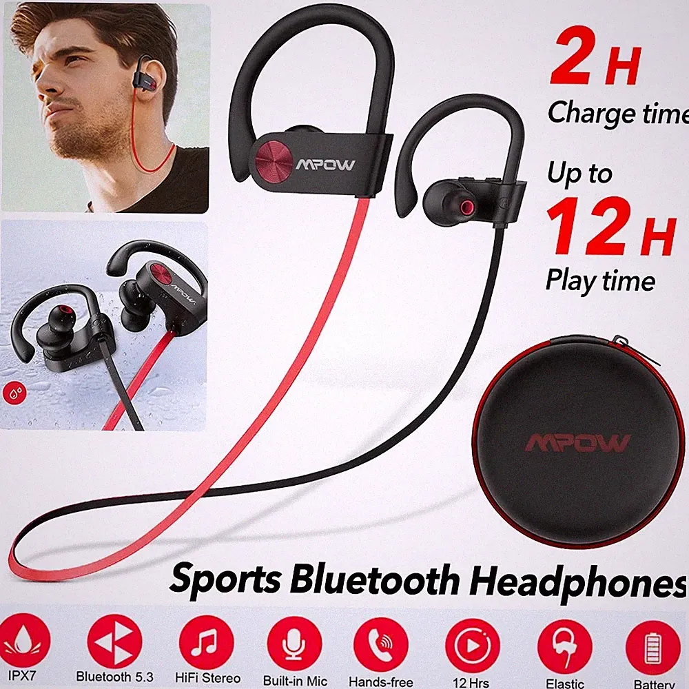 Mpow Bluetooth5.3 Kopfhörer Sport HiFi Stereo In Ear Kopfhörer IPX7 mit Mikrofon
