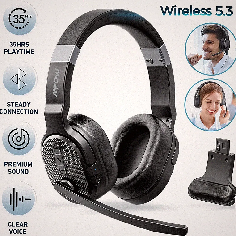 Mpow E65 Bluetooth-Headset Over-Ear-Geräuschunterdrückung Kopfhörer mit Mikrofon