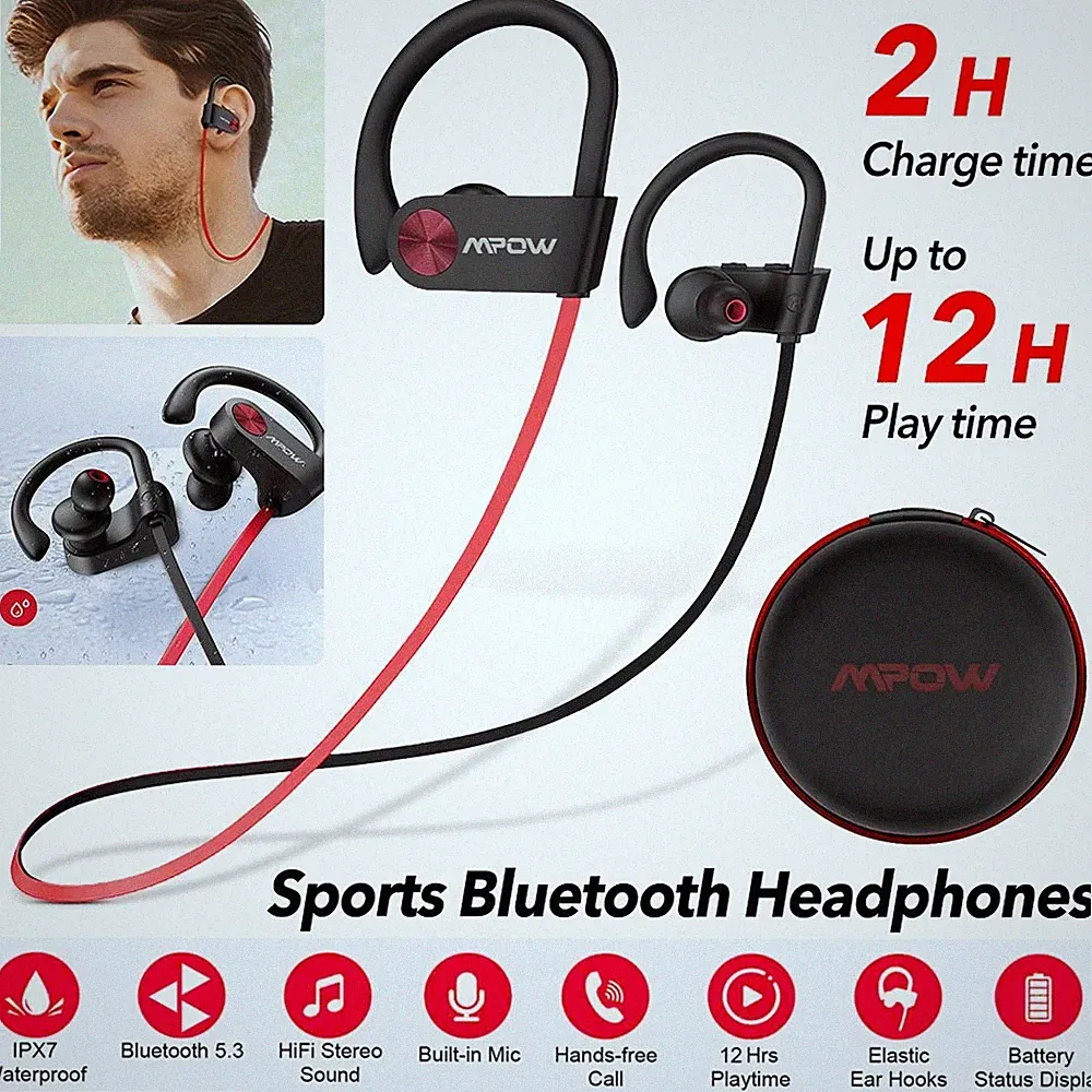 Mpow Flame Bluetooth 5.3 Kopfhörer Kabellos Stereo Ohrhörer Sport Headset IPX7
