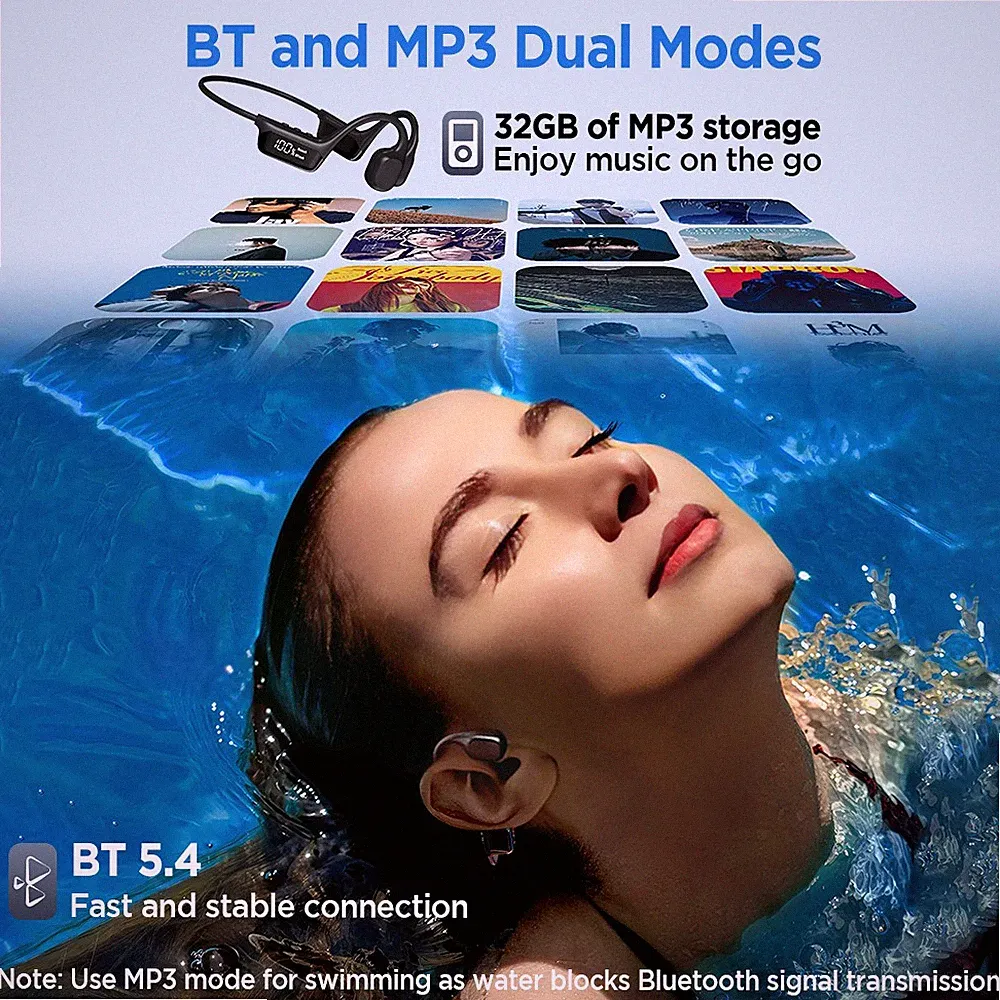 Mpow Knochenschall Kopfhörer Bluetooth 5.4 32GB MP3 Wasserdicht Schwimmkopfhörer
