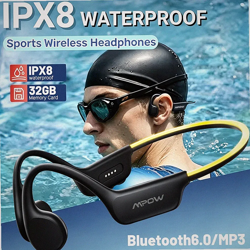 MPOW Knochenschall Sport Kopfhörer Bluetooth 6.0 Wasserdicht Schwimmen LED-Licht