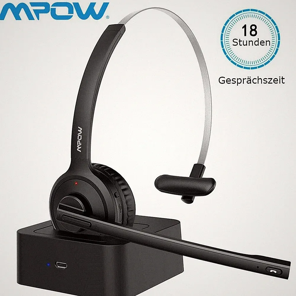 Mpow Over Ear Bluetooth Headset Wireless Handy Büro PC Kopfhörer mit Mikrofon DE